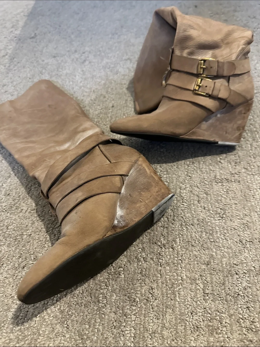 Women's Tan Knee-High Buckle Boots